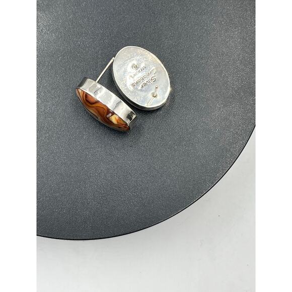 Silver Creations Gundi Vintage Sterling Silver Banded Agate Oval Pierced Earring - Picture 6 of 12